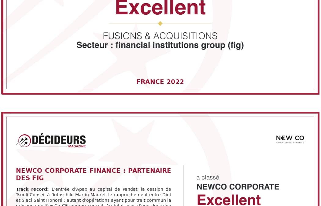 Pour sa deuxième année d’existence, NewCo Corporate Finance est à nouveau classée « Excellent » dans le classement Leaders League