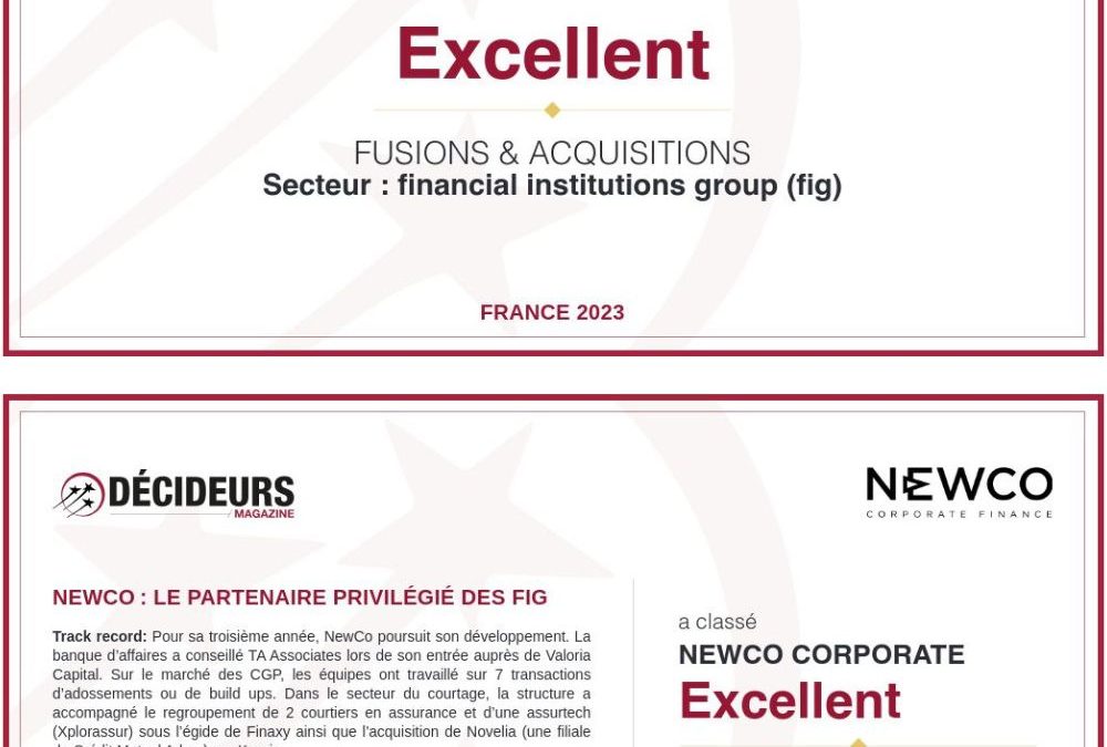 En 2023, NewCo Corporate Finance est de nouveau classée « Excellent » top tier dans le classement Leaders League