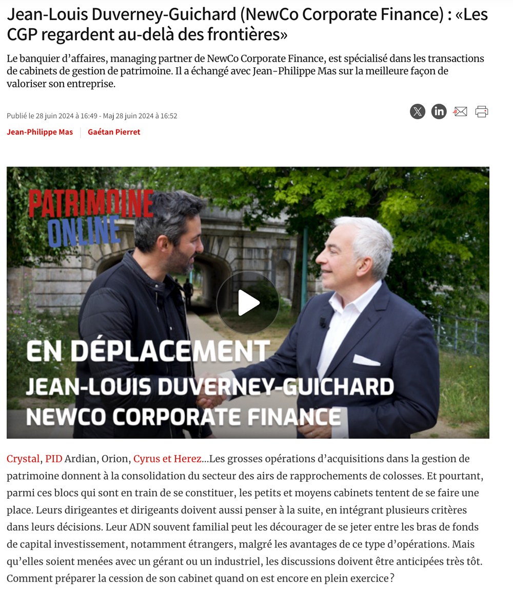 Patrimoine Online Interview.  Jean-Louis Duverney-Guichard « Les CGP regardent au-delà des frontières »